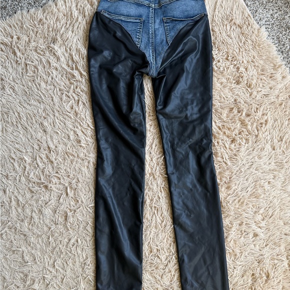 AKIRA Blue Denim and faux Leather Jeans TURN AROUND CONTOUR SKINNY DENIM - Picture 4 of 6